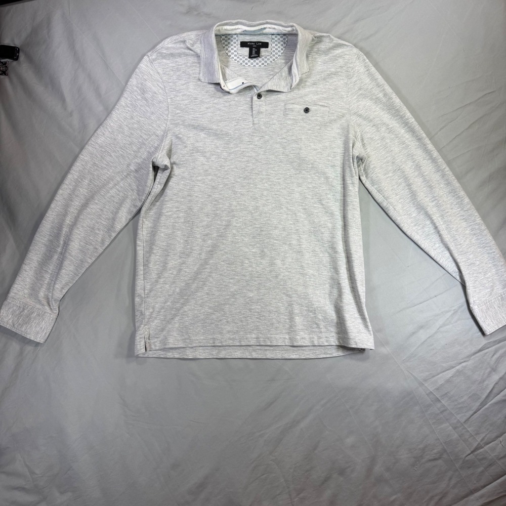 Mark Law Luxury Mens Long Sleeve Polo Shirt Gray Heathered Knit Size Large L